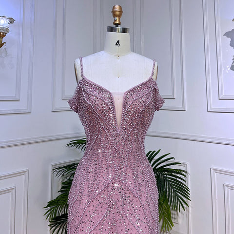 Sexy Pink Long Sparkly Girl Birthday Beaded Off Shoulder Formal  Dresses 2025 For Woman Wedding Party LA72020