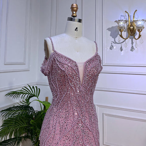 Sexy Pink Long Sparkly Girl Birthday Beaded Off Shoulder Formal  Dresses 2025 For Woman Wedding Party LA72020