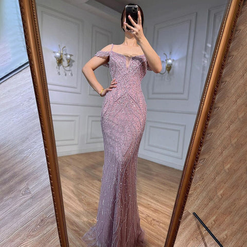 Sexy Pink Long Sparkly Girl Birthday Beaded Off Shoulder Formal  Dresses 2025 For Woman Wedding Party LA72020