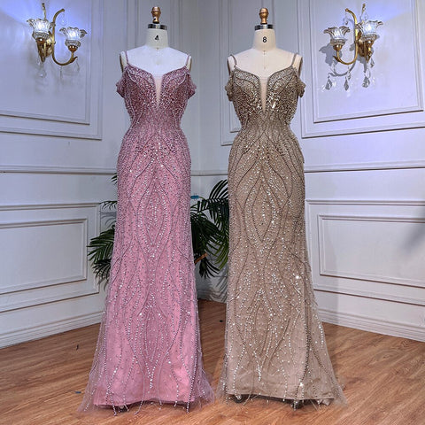 Sexy Pink Long Sparkly Girl Birthday Beaded Off Shoulder Formal  Dresses 2025 For Woman Wedding Party LA72020