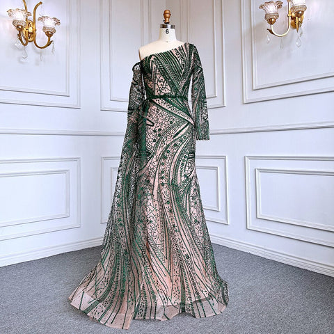 Sexy Pink Mermaid Elegant One Shoulder With Overskirt Luxury Beaded Evening Dresses Gowns For Women Party LA71771