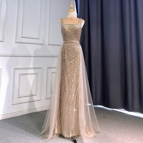 Sexy Silver Mermaid Detachable Skirt Beaded Luxury  Arabic Evening Dresses Gowns 2025 For Women Party LA71618