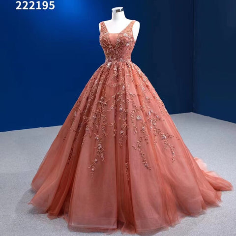 Sexy Sleeveless V Neck Orange Appliques Beaded Lace Up Bride Gowns Wedding Dress 2025 High End Custom Made HM222195