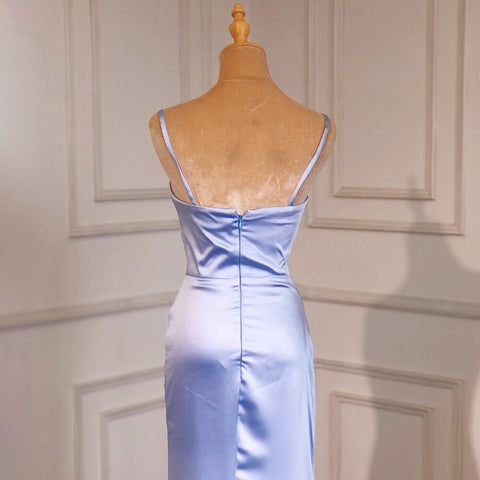 Sexy Spaghetti Straps Blue Mermaid Elegant Backless Satin Arabic Evening Dresses Gowns 2025 For Women Party LA71738