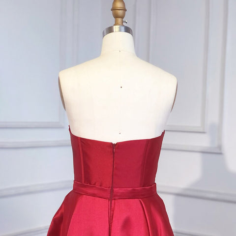 Sexy Strapless Red A Line Backless Satin Arabic Dubai Evening Dresses Gowns 2025 For Women Party LA71737