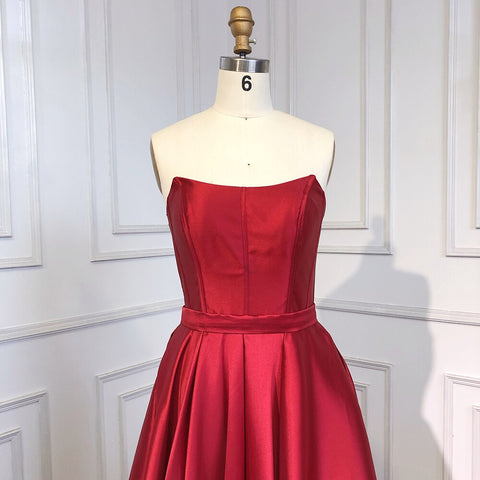 Sexy Strapless Red A Line Backless Satin Arabic Dubai Evening Dresses Gowns 2025 For Women Party LA71737