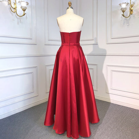Sexy Strapless Red A Line Backless Satin Arabic Dubai Evening Dresses Gowns 2025 For Women Party LA71737