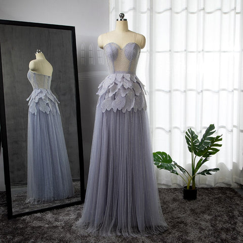 Sexy Sweetheart Strapless Silver A Line Luxury Crystal Evening Dresses Gowns 2025 For Women Wedding Party LA71647