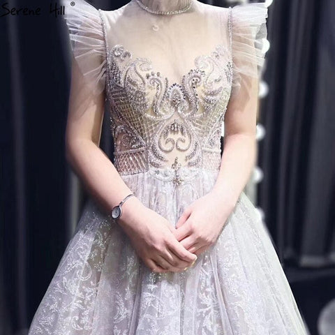 Sale Silver A-Line Sparkle Evening Dresses Gonws 2025 Beaded Sexy For Women Wedding Party LA70722