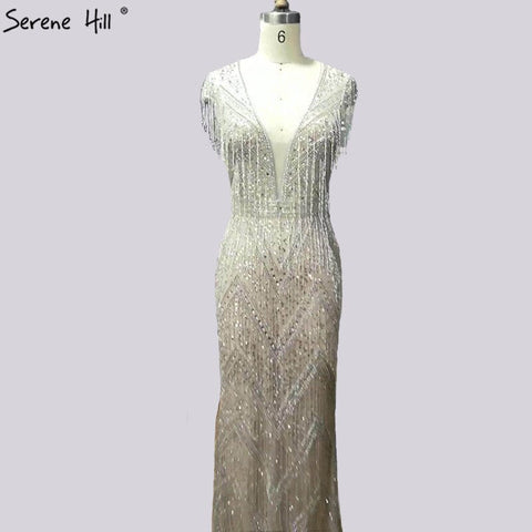 Silver Beading Tassel Luxury Evening Dresses Gowns 2025 Cap Sleeves Mermaid Elegant For Women Party LA60830