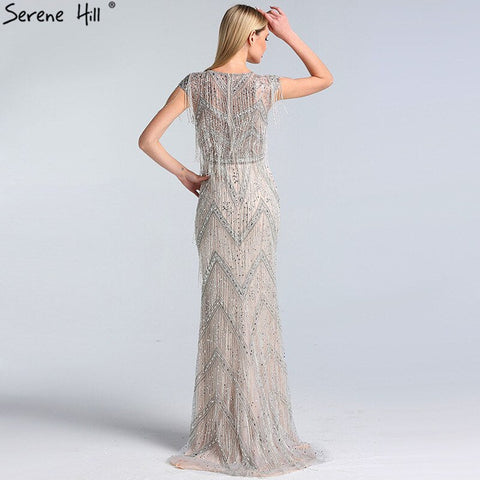 Silver Beading Tassel Luxury Evening Dresses Gowns 2025 Cap Sleeves Mermaid Elegant For Women Party LA60830