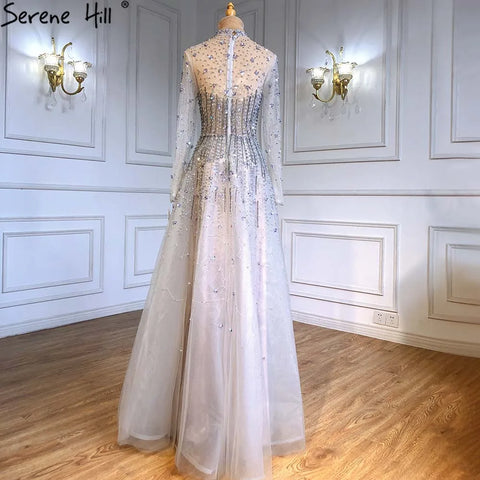 Robe de soirée argentée luxueuse et sexy, coupe trapèze, perles et cristaux, à lacets, pour femme, modèle LA71227, 2025 