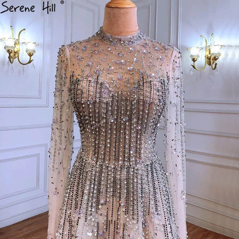 Robe de soirée argentée luxueuse et sexy, coupe trapèze, perles et cristaux, à lacets, pour femme, modèle LA71227, 2025 