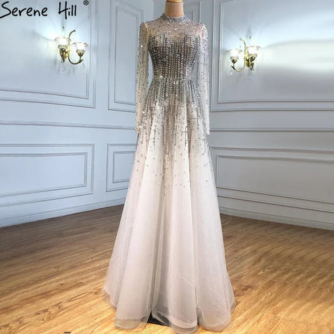 Robe de soirée argentée luxueuse et sexy, coupe trapèze, perles et cristaux, à lacets, pour femme, modèle LA71227, 2025 