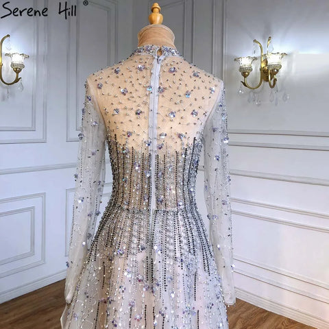 Robe de soirée argentée luxueuse et sexy, coupe trapèze, perles et cristaux, à lacets, pour femme, modèle LA71227, 2025 