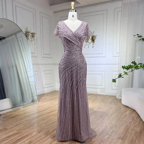Luxury Silver Nude Mermaid Evening Dresses for Party LA71686