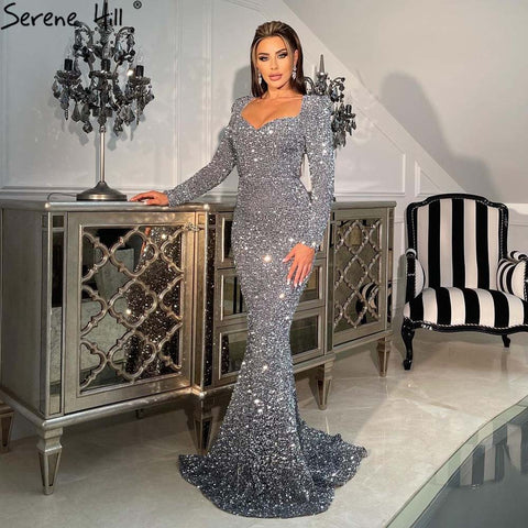 Silver Mermaid Luxury Evening Dresses Gowns 2025 No Split Elegant For Women Party LA71390