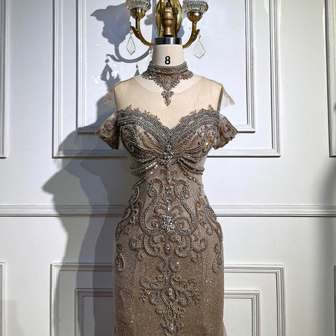 Silver Mermaid Luxury Evening Dresses Gowns Pearls Beaded Elegant For Woman Wedding Party LA71870