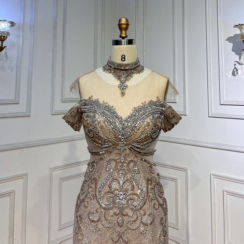 Silver Mermaid Luxury Evening Dresses Gowns Pearls Beaded Elegant For Woman Wedding Party LA71870