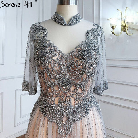 Silver Nude Luxury Evening Dresses Gowns 2025 Beaded A-Line Sexy For Woman Wedding Party  LA71186