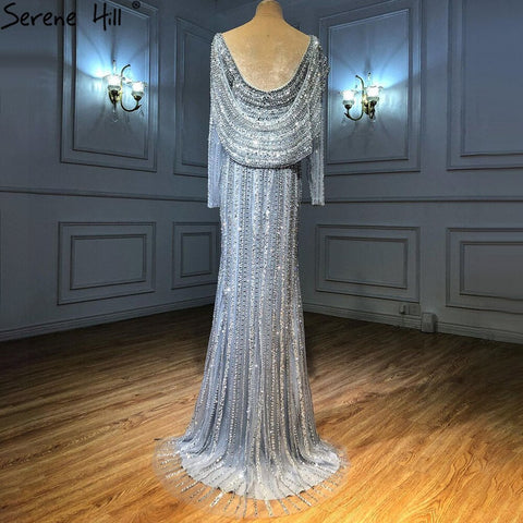 Silver Nude Luxury Mermaid Evening Dresses Gowns 2025 Beading Sparkle Elegant For Women Party  LA70752