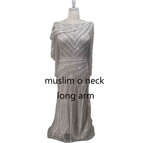 Silver Nude Luxury Mermaid Evening Dresses Gowns 2025 Beading Sparkle Elegant For Women Party  LA70752