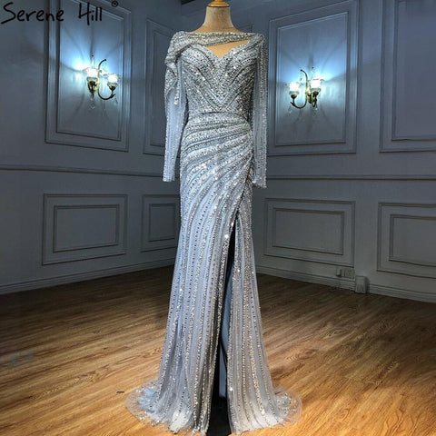 Silver Nude Luxury Mermaid Evening Dresses Gowns 2025 Beading Sparkle Elegant For Women Party  LA70752