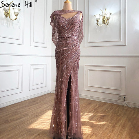 Silver Nude Luxury Mermaid Evening Dresses Gowns 2025 Beading Sparkle Elegant For Women Party  LA70752