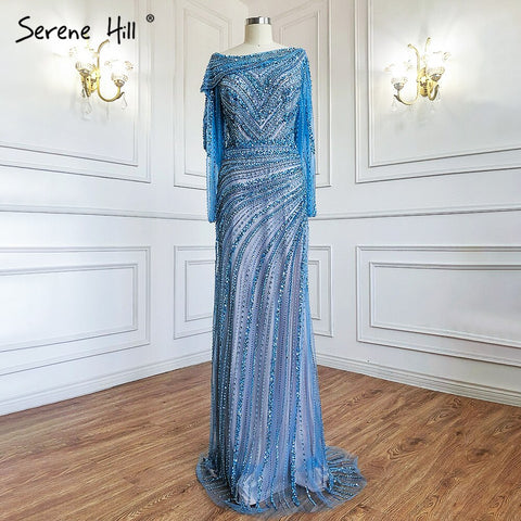 Silver Nude Luxury Mermaid Evening Dresses Gowns 2025 Beading Sparkle Elegant For Women Party  LA70752