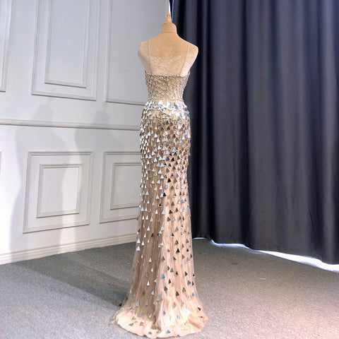 Silver Nude Spaghetti Strap Luxury Evening Dresses Gowns 2025 Mermaid Sequins Beaded Elegant For Women Party LA71666