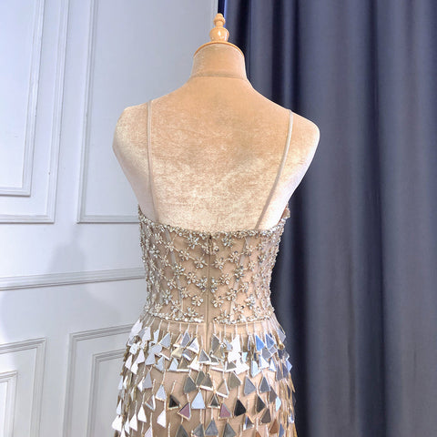 Silver Nude Spaghetti Strap Luxury Evening Dresses Gowns 2025 Mermaid Sequins Beaded Elegant For Women Party LA71666