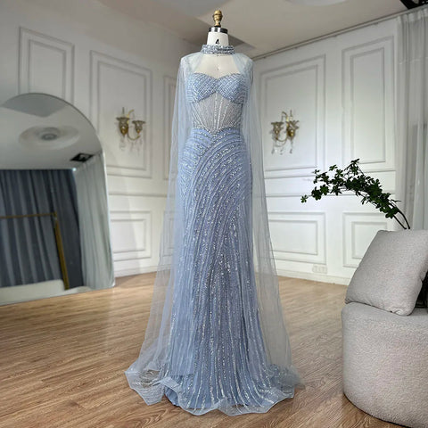 Spaghetti Strap Long Nude Mermaid  Beaded  Cape With Sleeves Evening Dresses Gowns 2025 LA72860