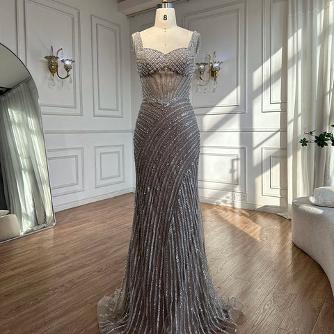 Spaghetti Strap Long Nude Mermaid  Beaded  Cape With Sleeves Evening Dresses Gowns 2025 LA72860