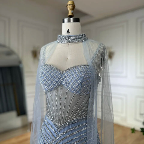 Spaghetti Strap Long Nude Mermaid  Beaded  Cape With Sleeves Evening Dresses Gowns 2025 LA72860