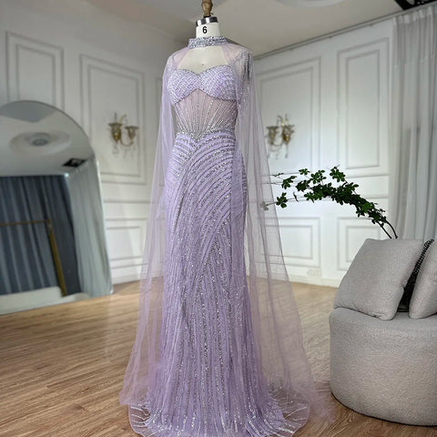 Spaghetti Strap Long Nude Mermaid  Beaded  Cape With Sleeves Evening Dresses Gowns 2025 LA72860