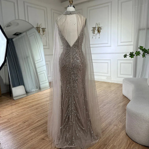 Spaghetti Strap Long Cloak Mermaid Caramel Beaded  Luxury Evening Dresses Gowns for Women's Party 2025 LA72768
