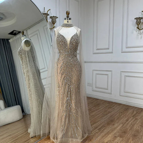 Spaghetti Strap Long Cloak Mermaid Caramel Beaded  Luxury Evening Dresses Gowns for Women's Party 2025 LA72768