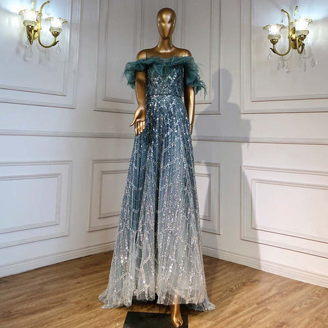 On Sale no return no refund Turquoise A-Line Luxury Evening Dresses Gowns 2025 Feather Beaded Sweetheart For Women Party LA71497