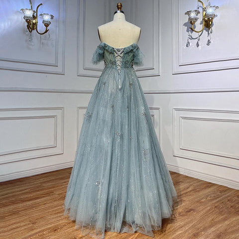 Turquoise Arabic A Line For Wedding Long Luxury 20253 Hand Made Beaded Formal Prom Dress Party Gown LA72064