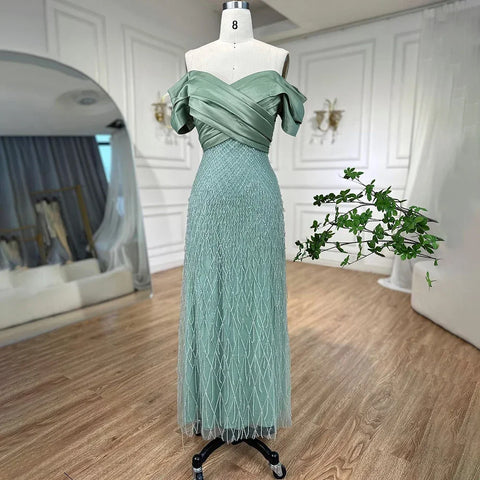 Elegant Off Shoulder Sage Green Dubai Evening Dresses for Women LA72125