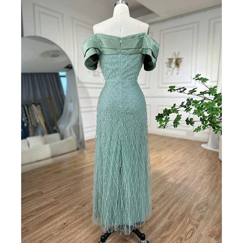 Elegant Off Shoulder Sage Green Dubai Evening Dresses for Women LA72125
