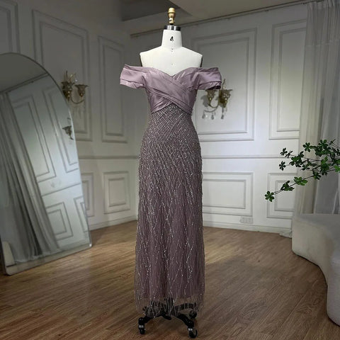 Elegant Off Shoulder Sage Green Dubai Evening Dresses for Women LA72125