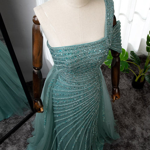 Turquoise High Split Sexy Luxury Beaded 2025 For Woman Party Evening Dresses Gowns Mermaid Elegant  LA71651