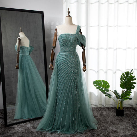 Turquoise High Split Sexy Luxury Beaded 2025 For Woman Party Evening Dresses Gowns Mermaid Elegant  LA71651