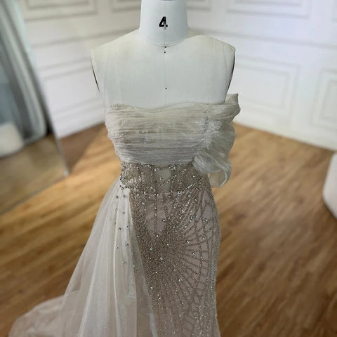 Turquoise Luxury Evening Dress Side Train Pearls One Shoulder for Women's Formal  Wedding Party Gowns LA72523