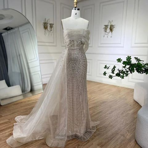 Turquoise Luxury Evening Dress Side Train Pearls One Shoulder for Women's Formal  Wedding Party Gowns LA72523