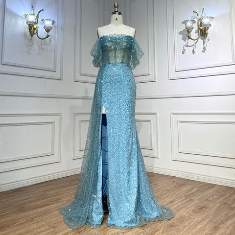 Turquoise Mermaid Elegant Overskirt Evening Dresses Gowns 2025 Beaded  For Women Wedding Party 2025 LA71945