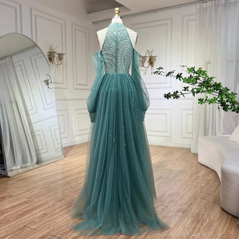 Turquoise Mermaid Elegant With Overskirt Luxury Beaded Evening Dresses Gowns For Women Wedding Party 2025 LA72298
