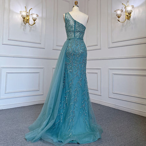Turquoise Mermaid Elegant With Skirt Sexy High Split Evening Dresses Gowns Luxury Beaded Crystal 2025 Women LA71582A
