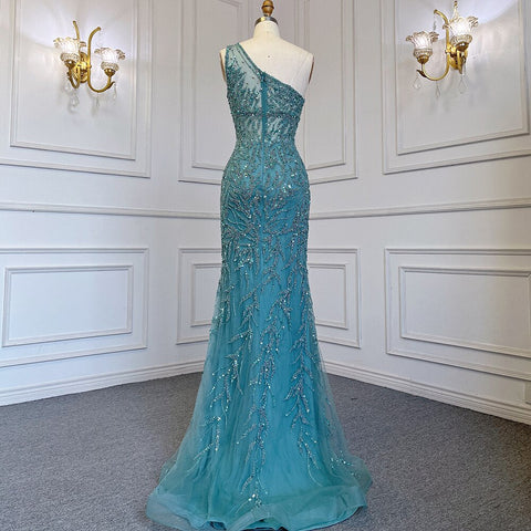 Turquoise Mermaid Elegant With Skirt Sexy High Split Evening Dresses Gowns Luxury Beaded Crystal 2025 Women LA71582A